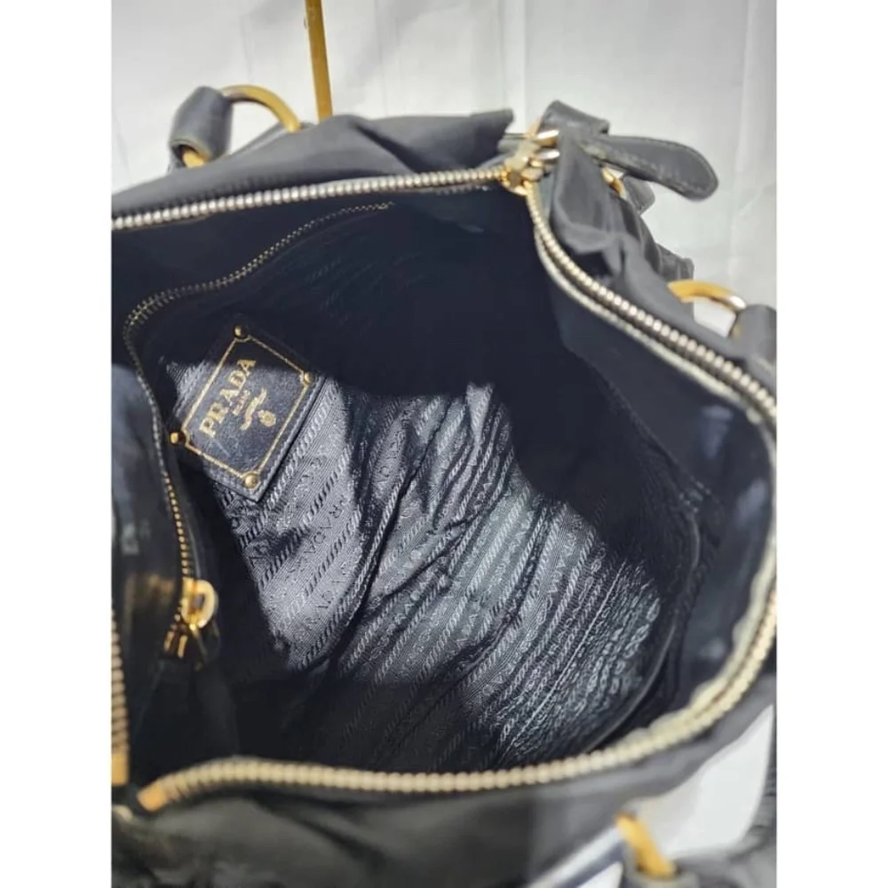 Authentic PRADA Tessuto Nylon And Leather Bauletto Bag Black